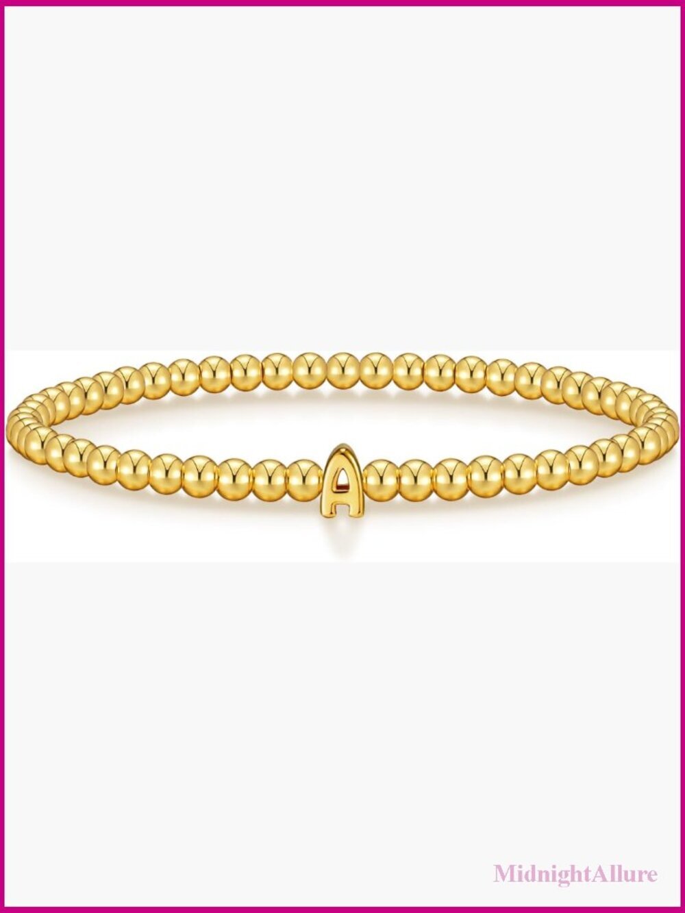 Stretch Initial Beaded Bracelet 18K Gold Plated A-Z Letter Jewelry Gift